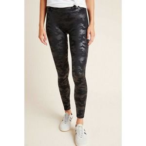 SPANX Anthropologie Slim Camo Faux Leather 20185R Leggings Pants Size M Black